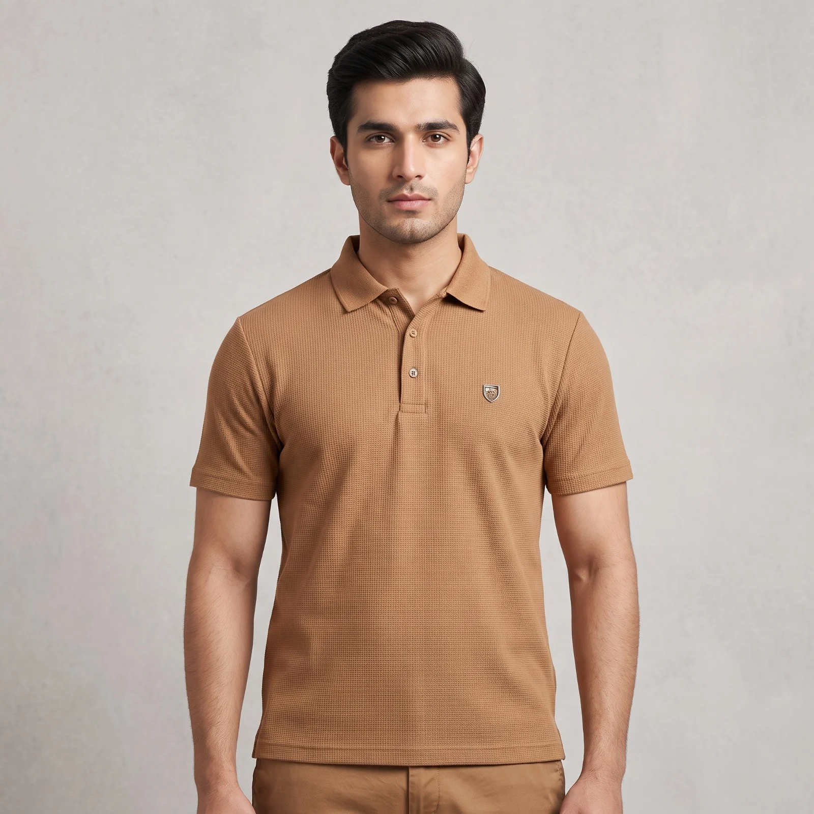 Men’s EA7 Textured Tan Polo Shirt