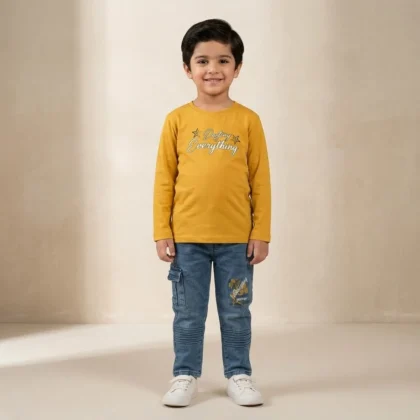 Boys Yellow Graphic Tee & Denim Jeans Set