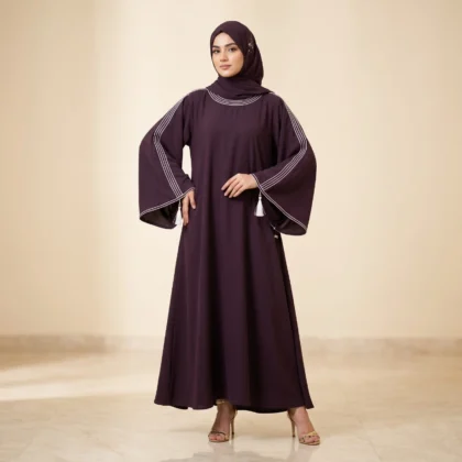 Elegant Plum Bell Sleeve Lining Magzy Tassel Abaya