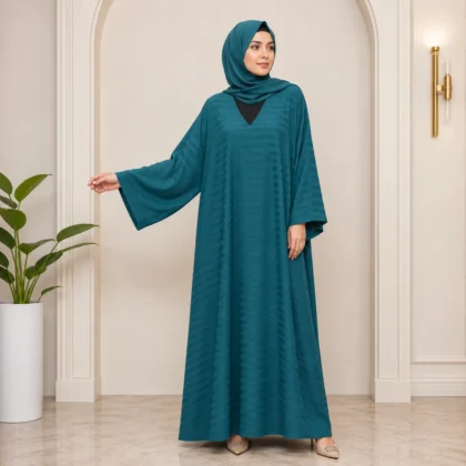 Elegant Teal Blue Striped Abaya