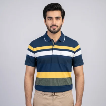 Men’s Blue Striped Polo Shirt