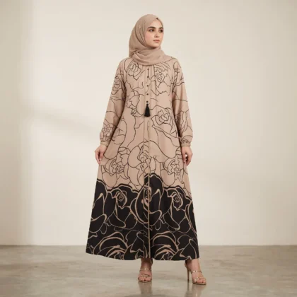 Beige Floral Printed 3D TikTok Abaya