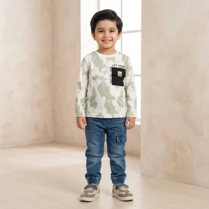 Boys Green Tie-Dye Shirt and Cargo Jeans Set