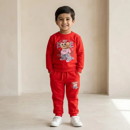 Boys Red Teddy Bear Tracksuit Set