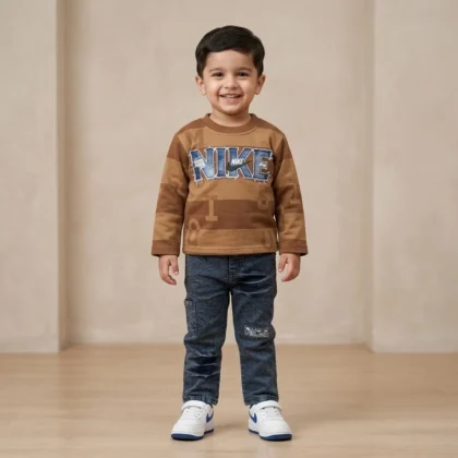 Boys Brown Denim Patch T-Shirt