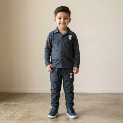 Boys Navy Blue Tie-Dye Button-Up & Jogger Set