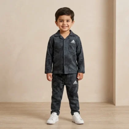 Boys Dark Grey Tie-Dye Button-Up & Jogger Set