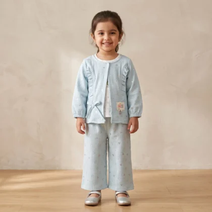 Girls Sky Blue Ruffle Cardigan Set