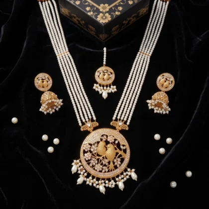 Gold Bird Motif Pearl Mala Set