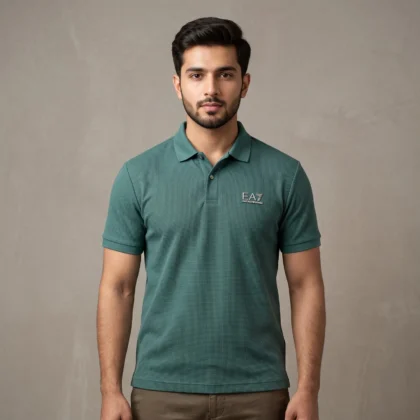 Men’s Dark Green Textured Polo Shirt