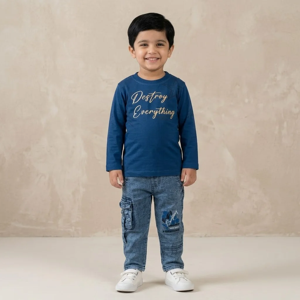 Boys Blue Graphic Tee & Denim Jeans Set
