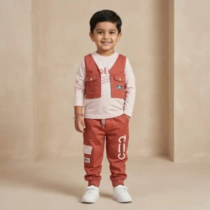 Boys Rust Vest & Cargo Pants Set