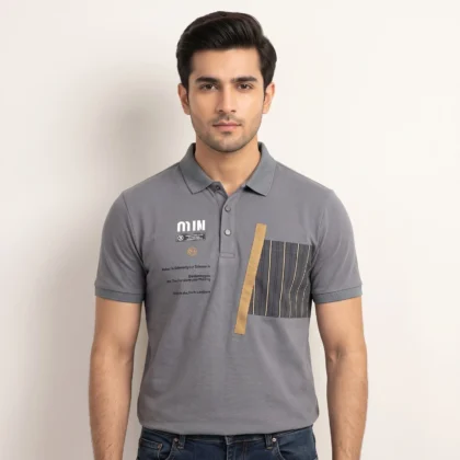 Men’s Grey Graphic Polo Shirt