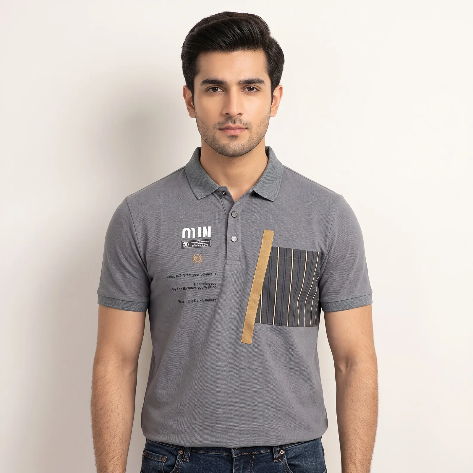 Men’s Grey Graphic Polo Shirt
