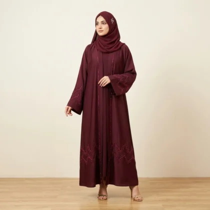 Maroon Beaded Chevron Abaya