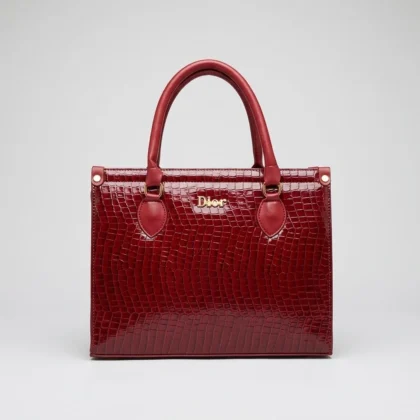 Red Crocodile Textured Handbag