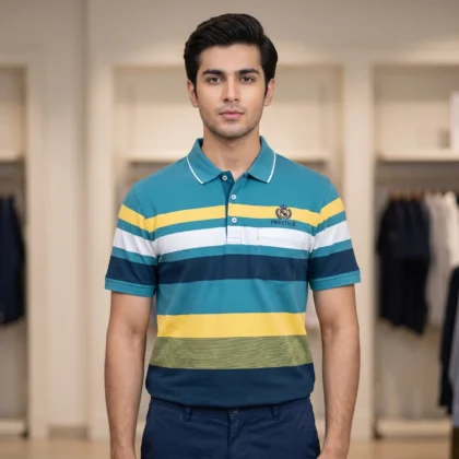 Men’s Teal Striped Polo Shirt